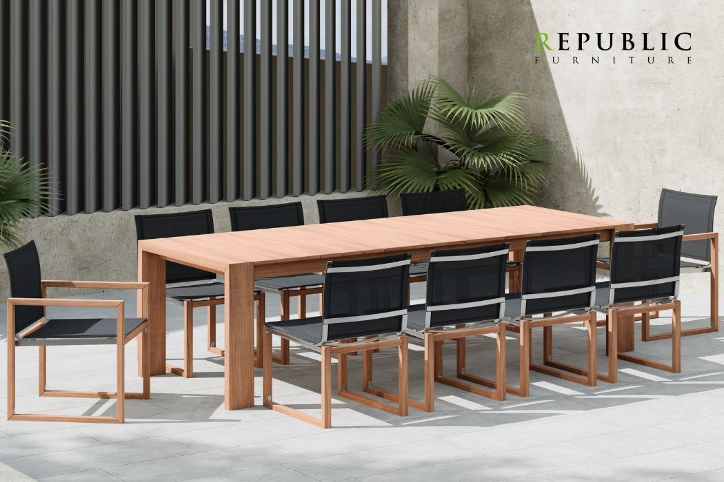 teak outdoor dining table for 10 kosa dining set